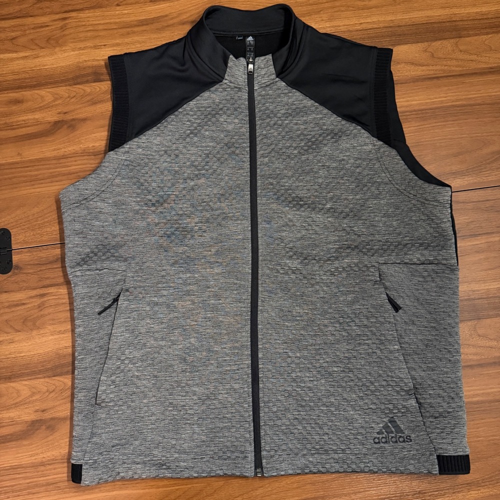 Adidas Mens COLD.RDY Golf Vest Gray Black Full Zip Sleeveless Jacket 2XL